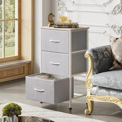 Nightstand with 3 Drawers, Fabric Dresser, Organizer Unit, Storage