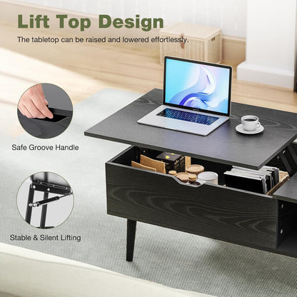 Wood Lift Top Coffee Table with Hidden Compartment and Large Storage