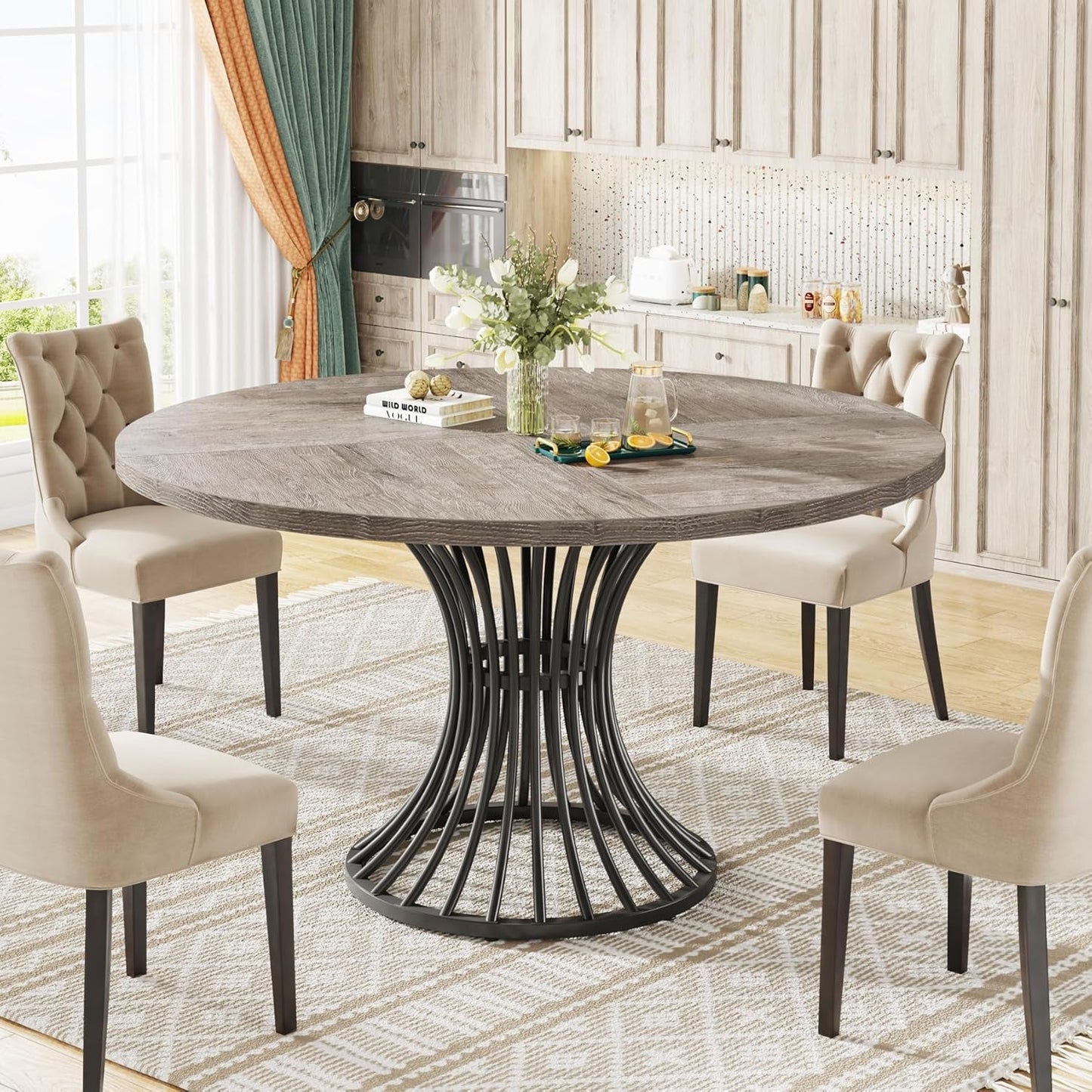round Dining Table for 4-6 People, 47-Inch Farmhouse Dinning Room