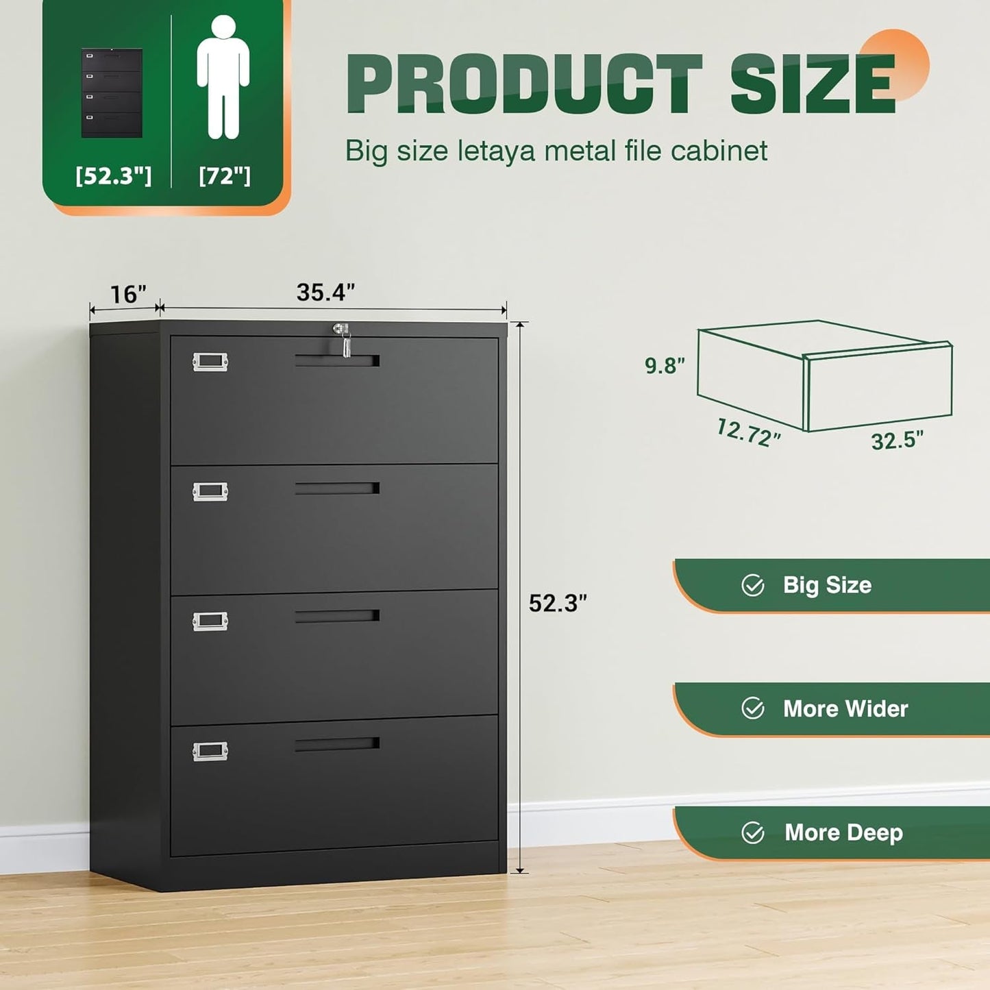 File Cabinets,4 Drawer Metal Lateral Filing Organization Storage