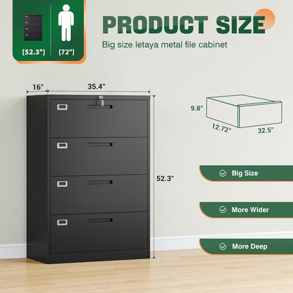 File Cabinets,4 Drawer Metal Lateral Filing Organization Storage