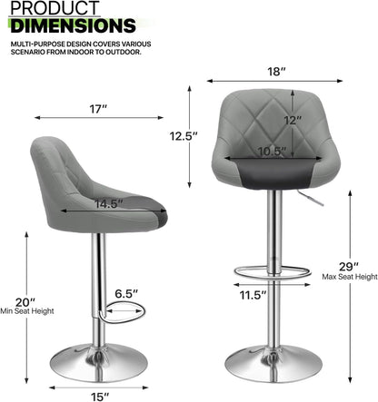 Bar Stools Set of 2 for Kitchen Counter, Height Adjustable Swivel PU