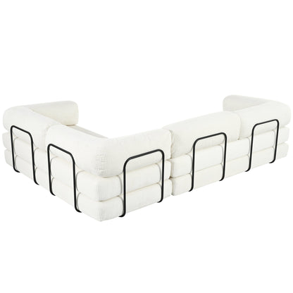 L-Shaped Modular Sofa Bed in Corduroy Fabric, Ideal for Living Rooms