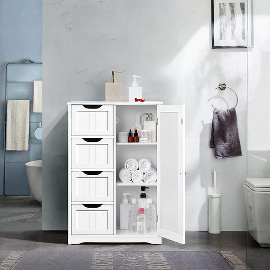 Wooden Floor Cabinet, Side Storage Organizer with 4 Drawers and 1