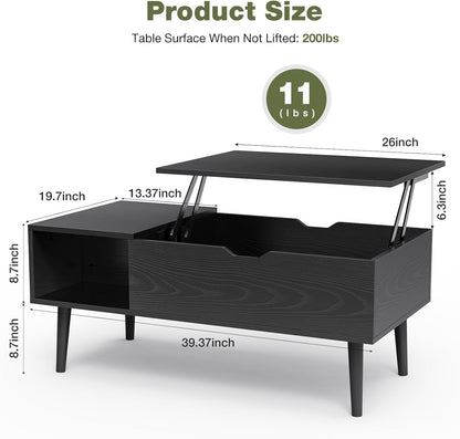 Wood Lift Top Coffee Table with Hidden Compartment and Large Storage