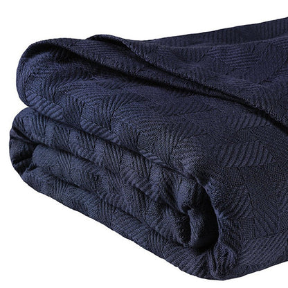 King Navy Blue Cotton Basketweave Geometric Blanket