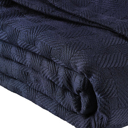 King Navy Blue Cotton Basketweave Geometric Blanket