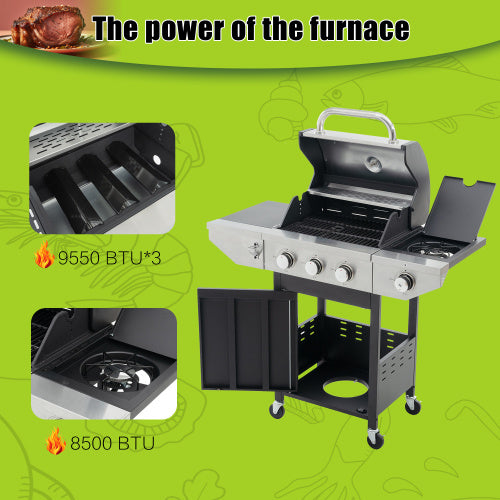 Propane Grill 3 Burner Barbecue Grill Stainless Steel Gas Grill With