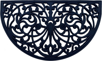 18" X 30" Black Rubber Scrollwork Welcome Outdoor Semi Circle Door Mat