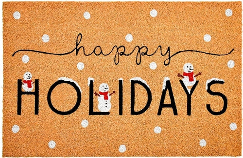 24" X 36" Natural Black and White Coir Happy Holidays Outdoor