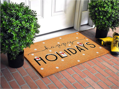 24" X 36" Natural Black and White Coir Happy Holidays Outdoor