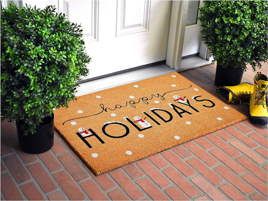 24" X 36" Natural Black and White Coir Happy Holidays Outdoor