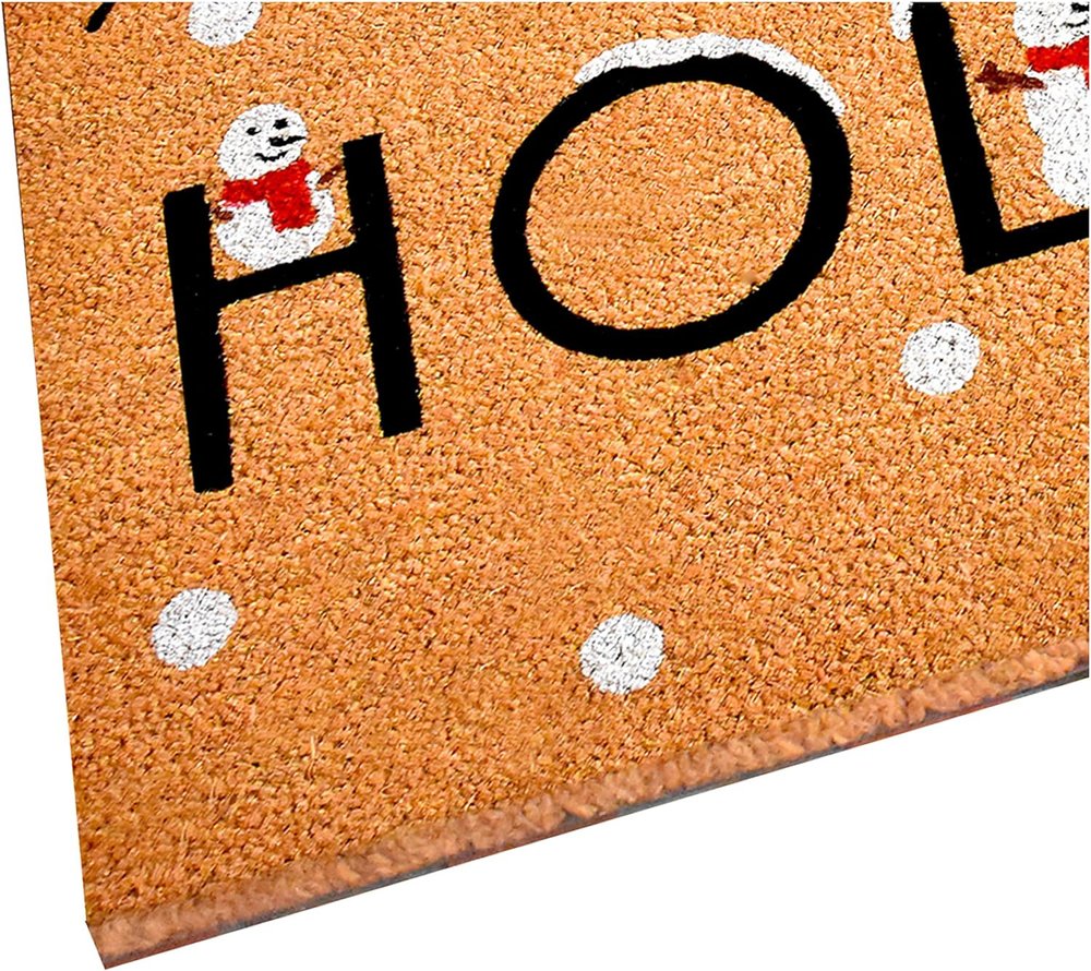 24" X 36" Natural Black and White Coir Happy Holidays Outdoor