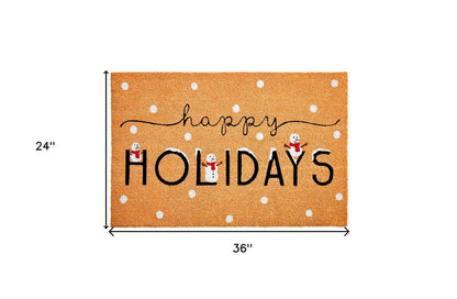 24" X 36" Natural Black and White Coir Happy Holidays Outdoor