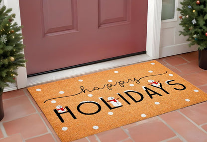24" X 36" Natural Black and White Coir Happy Holidays Outdoor
