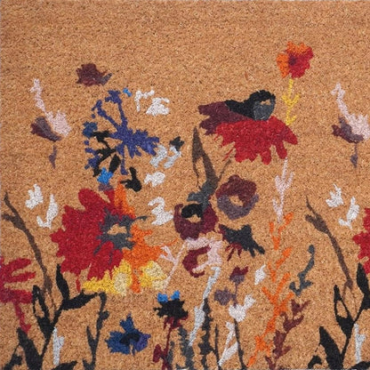 24" X 36" Natural Red and Yellow Coir Floral Outdoor Door Mat