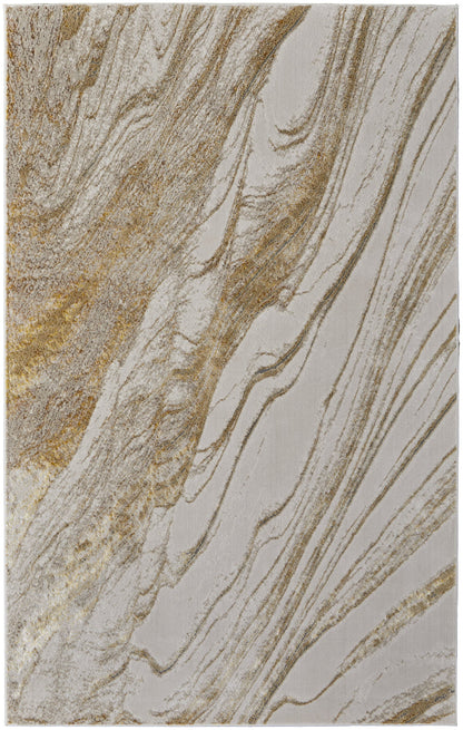 8' X 10' Ivory Brown and Gold Abstract Power Loom Area Rug