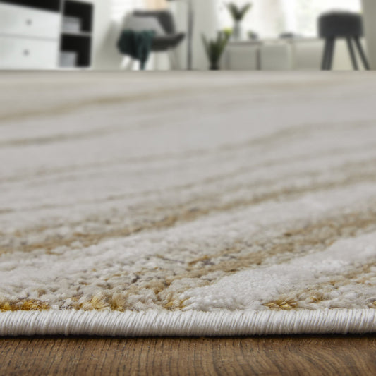 8' X 10' Ivory Brown and Gold Abstract Power Loom Area Rug