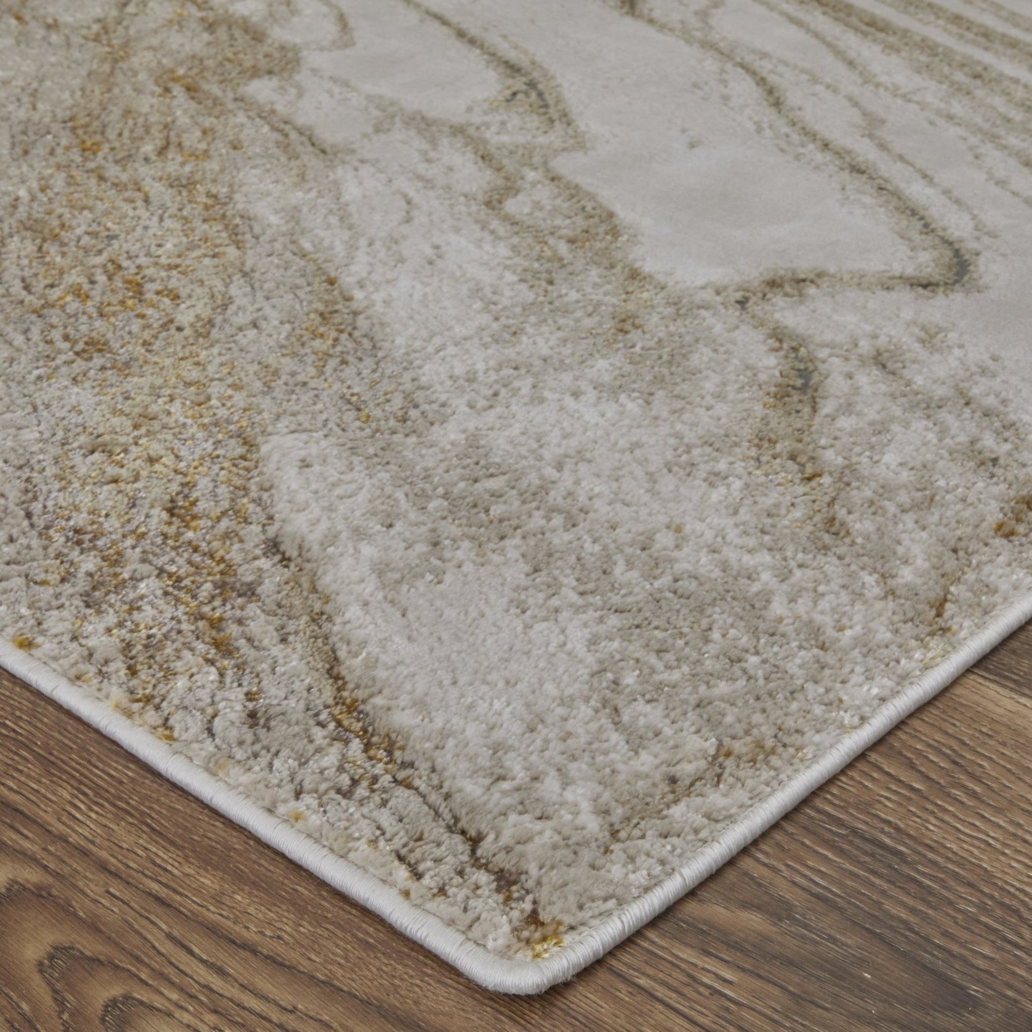 8' X 10' Ivory Brown and Gold Abstract Power Loom Area Rug