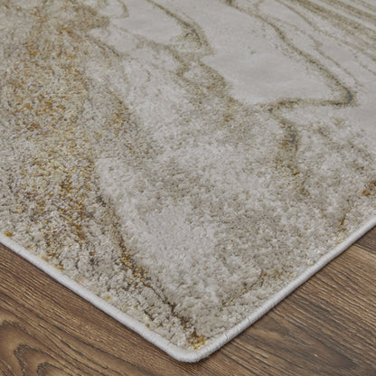 8' X 10' Ivory Brown and Gold Abstract Power Loom Area Rug