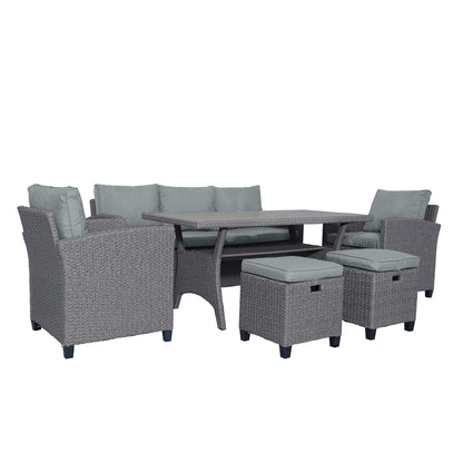 6-Piece Outdoor Rattan Wicker Set Patio Garden Backyard Sofa, Chair,