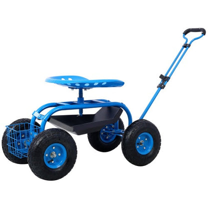 Rolling Garden Scooter Garden Cart Seat With Wheels And Tool Tray, 360