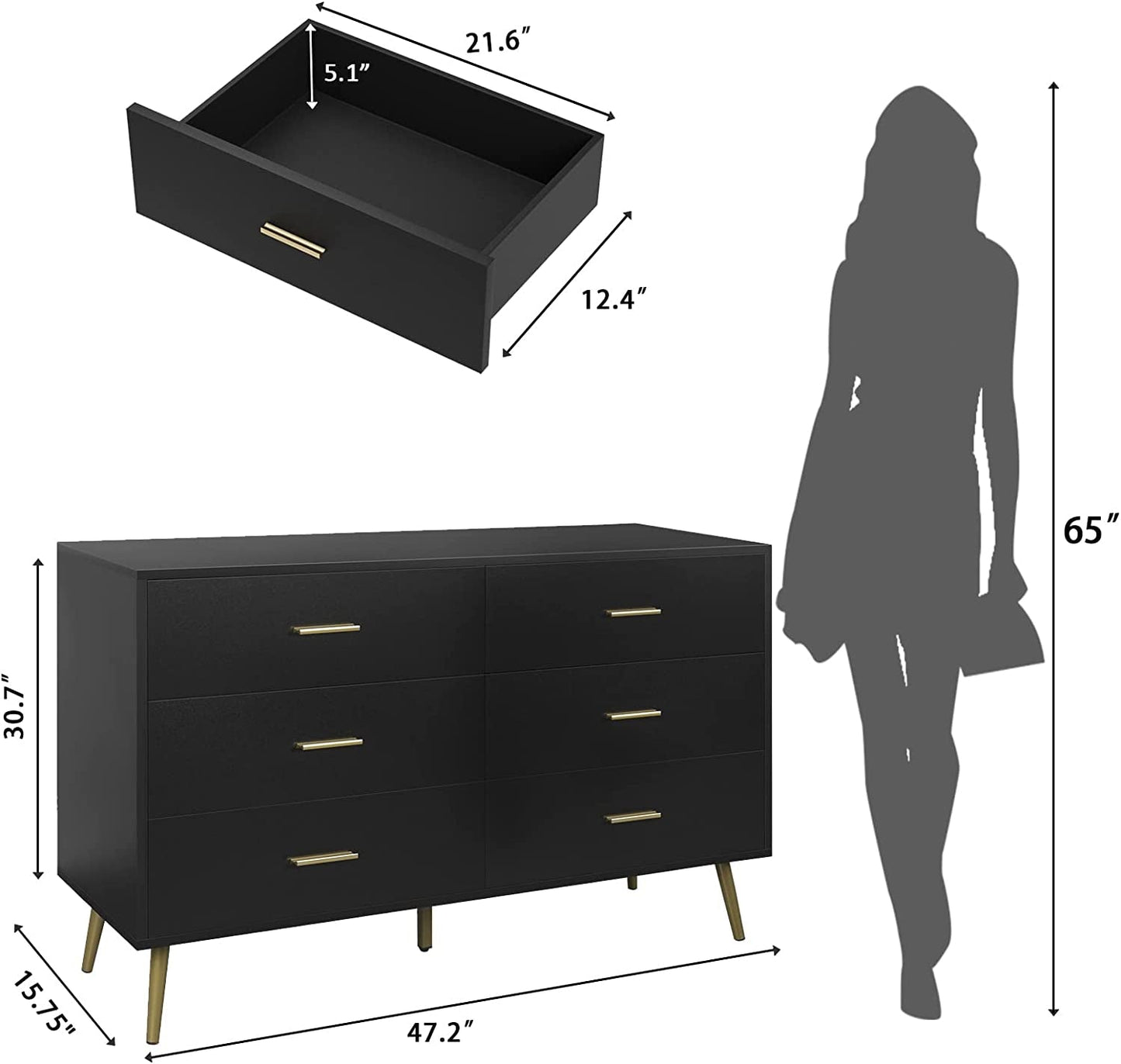 Modern Wood Dresser with Wide Drawers