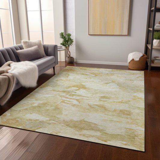 8' X 10' Beige Light Green And Brown Abstract Washable Indoor Outdoor