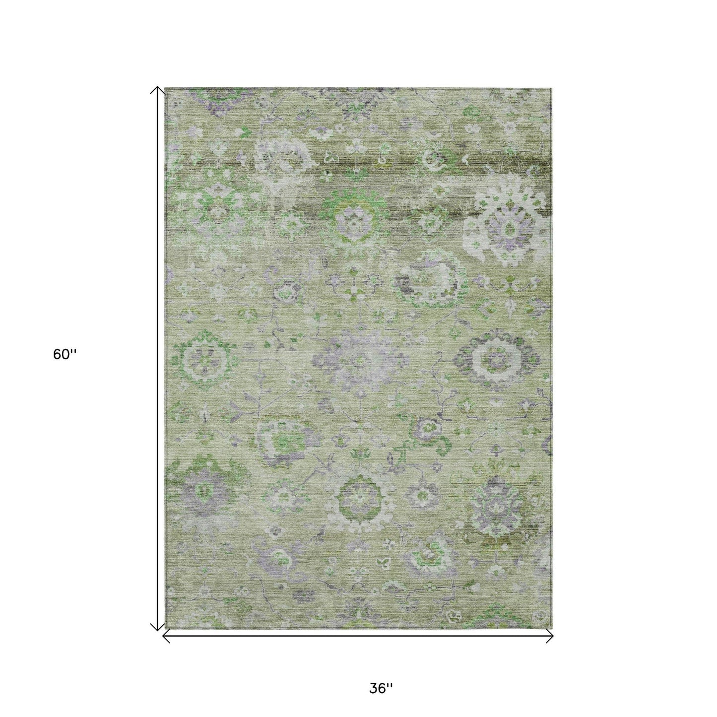 8' X 10' Mint Green And Gray Floral Washable Indoor Outdoor Area Rug