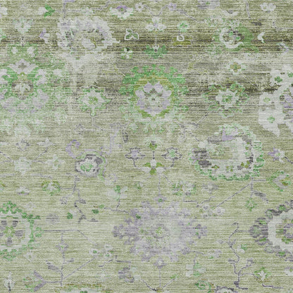 8' X 10' Mint Green And Gray Floral Washable Indoor Outdoor Area Rug