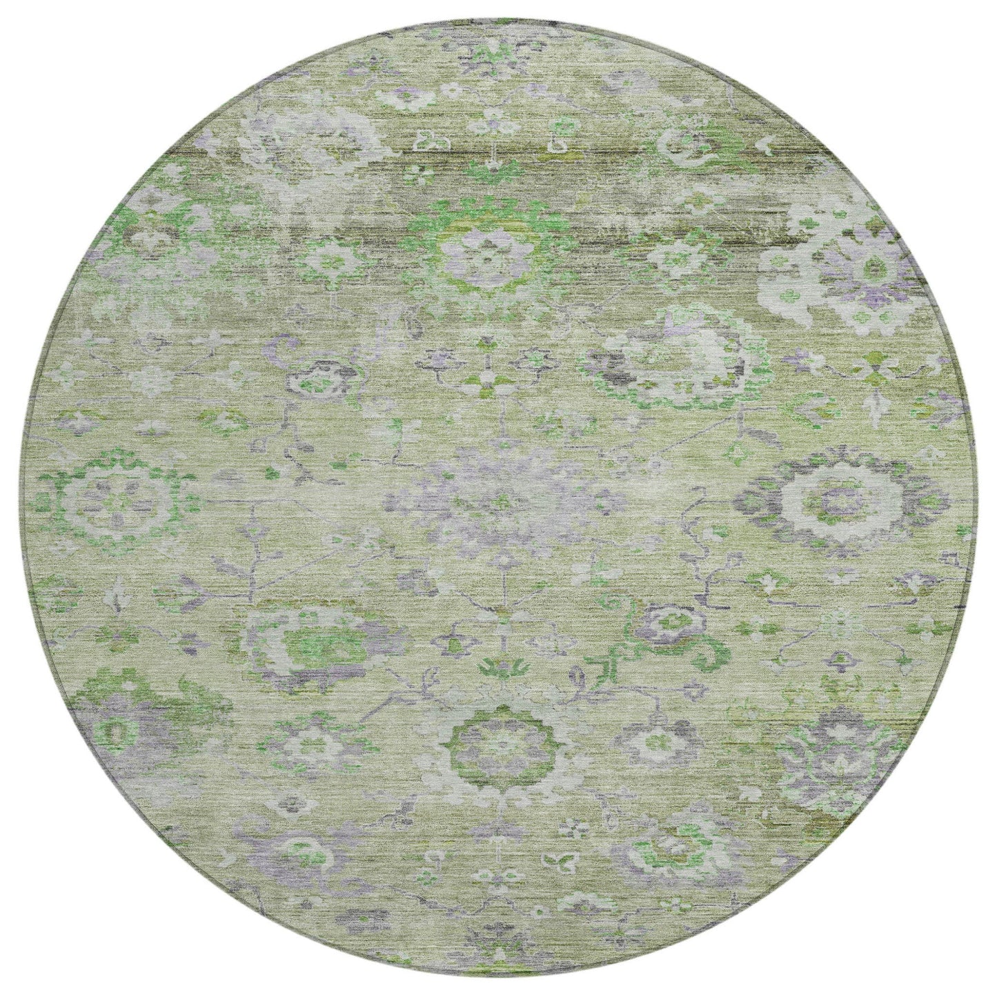 8' X 10' Mint Green And Gray Floral Washable Indoor Outdoor Area Rug