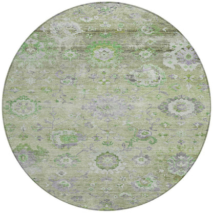 8' X 10' Mint Green And Gray Floral Washable Indoor Outdoor Area Rug