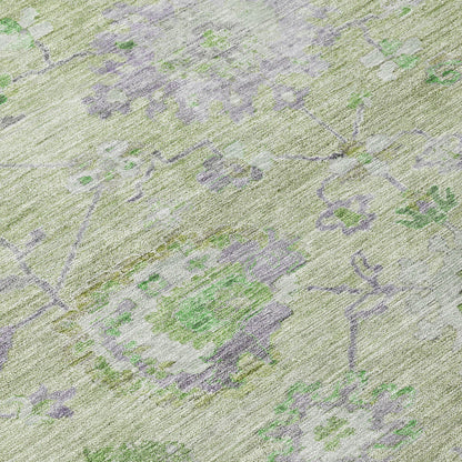 8' X 10' Mint Green And Gray Floral Washable Indoor Outdoor Area Rug