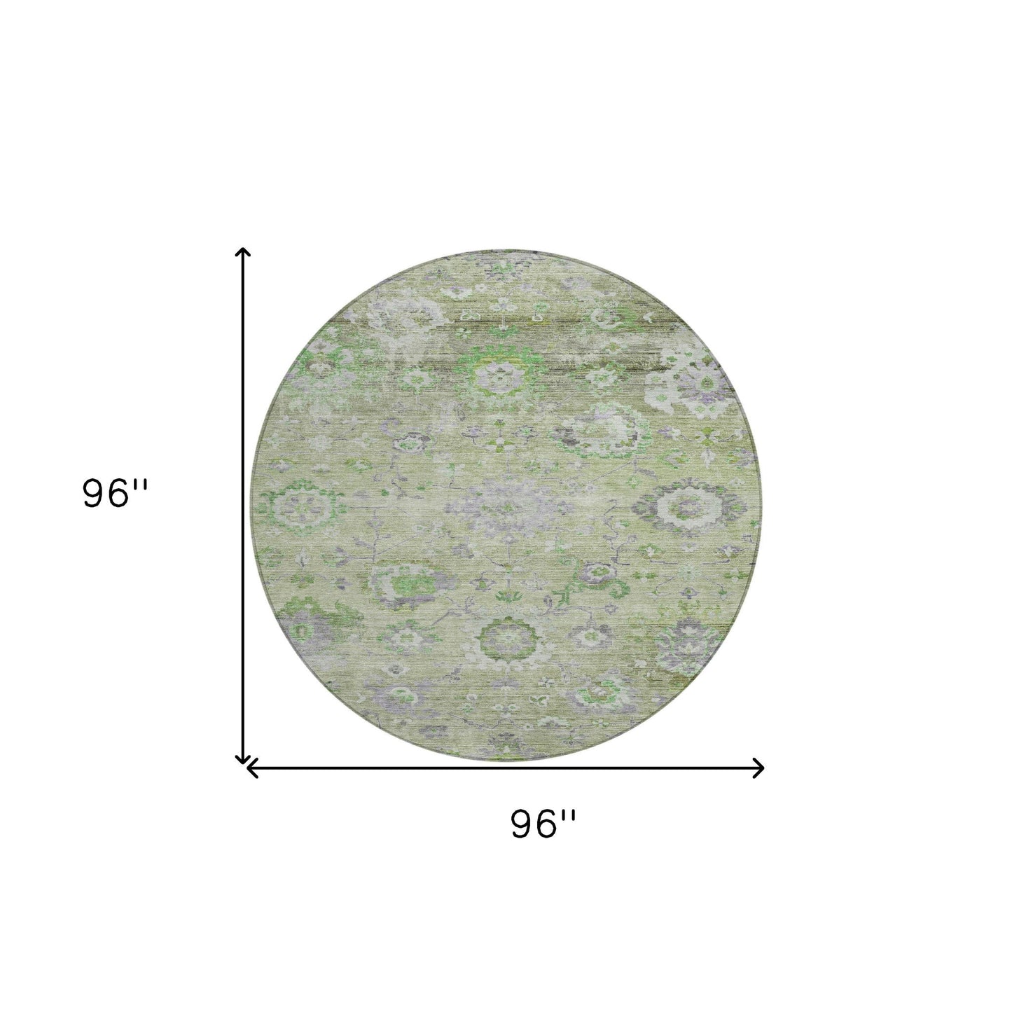 8' X 10' Mint Green And Gray Floral Washable Indoor Outdoor Area Rug