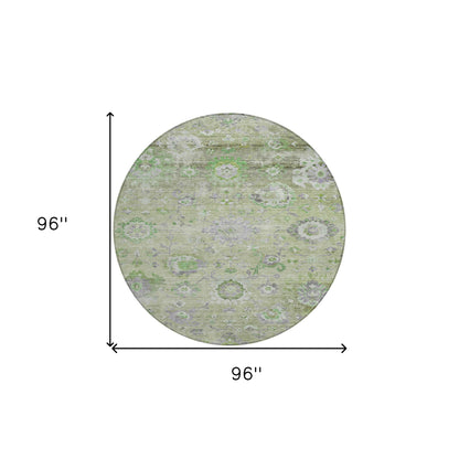 8' X 10' Mint Green And Gray Floral Washable Indoor Outdoor Area Rug