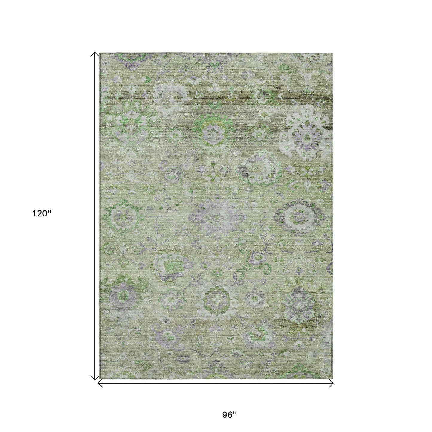 8' X 10' Mint Green And Gray Floral Washable Indoor Outdoor Area Rug