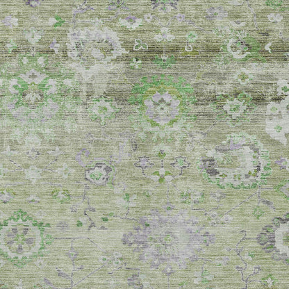 8' X 10' Mint Green And Gray Floral Washable Indoor Outdoor Area Rug