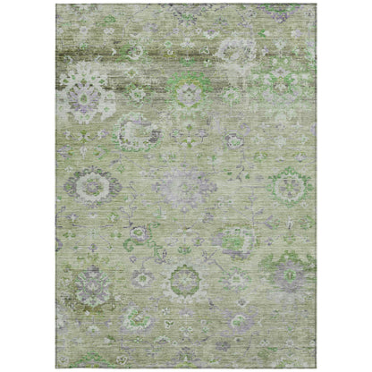 8' X 10' Mint Green And Gray Floral Washable Indoor Outdoor Area Rug