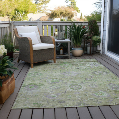 8' X 10' Mint Green And Gray Floral Washable Indoor Outdoor Area Rug