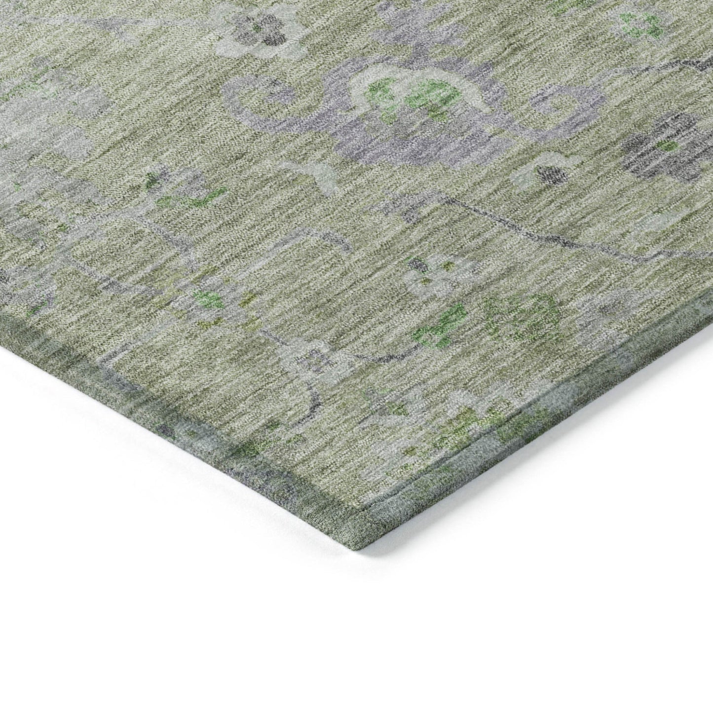 8' X 10' Mint Green And Gray Floral Washable Indoor Outdoor Area Rug