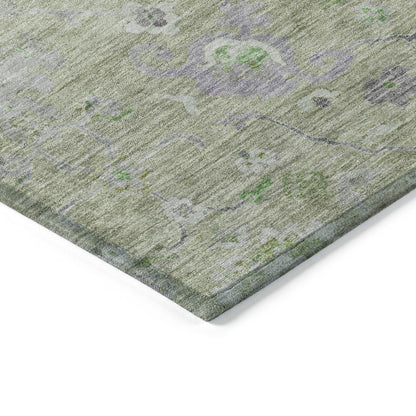 8' X 10' Mint Green And Gray Floral Washable Indoor Outdoor Area Rug