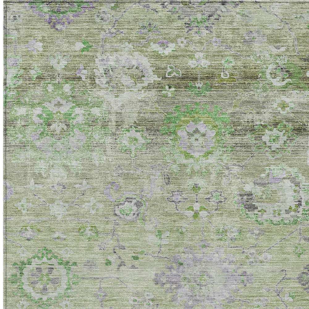 8' X 10' Mint Green And Gray Floral Washable Indoor Outdoor Area Rug