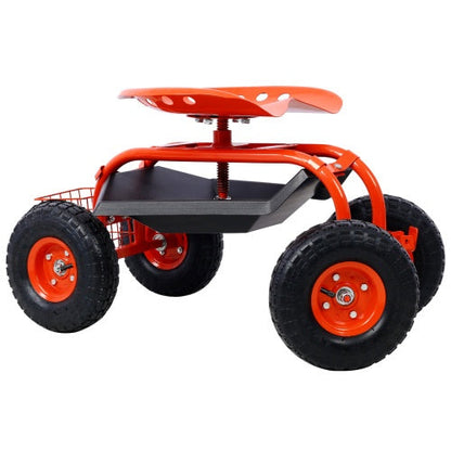 Rolling Garden Scooter Garden Cart Seat With Wheels And Tool Tray, 360