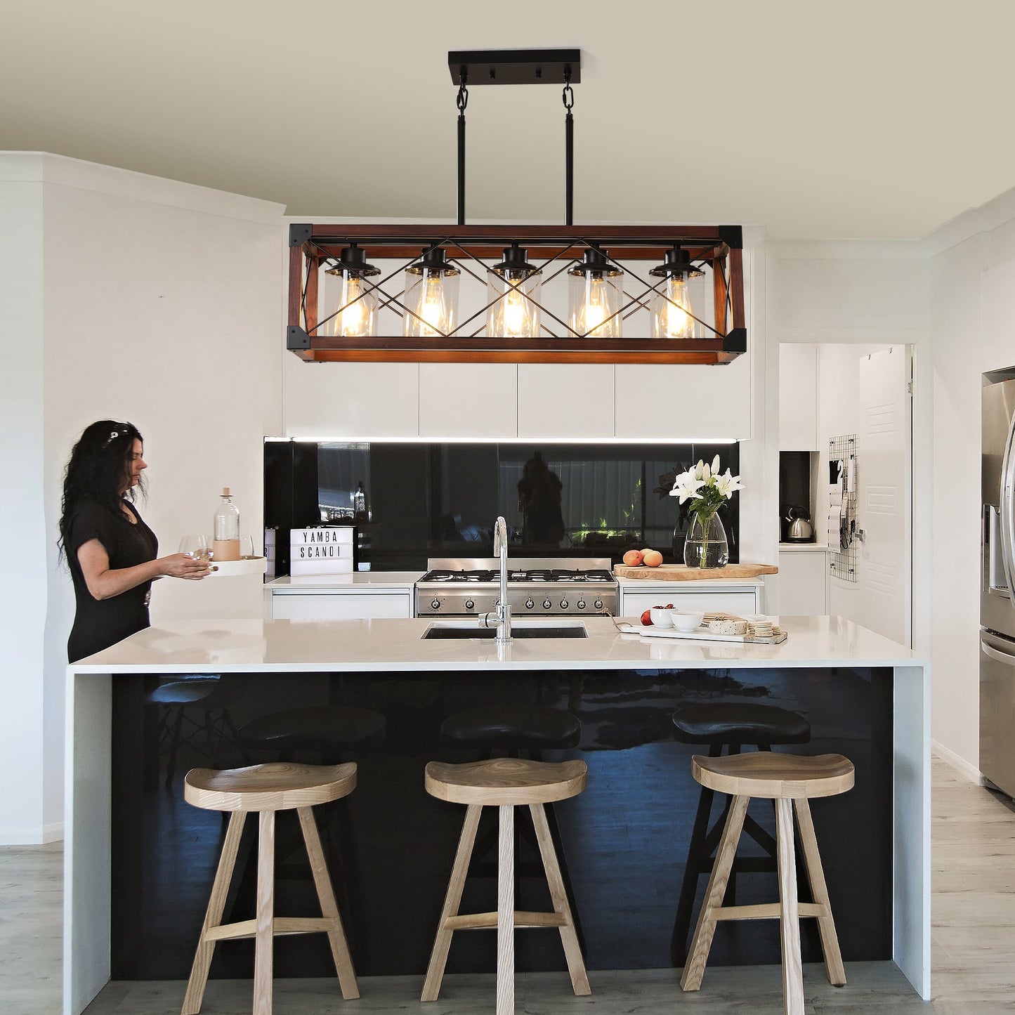 5-Light Retro Farmhouse Chandelier For Kitchen, Living room, Dining