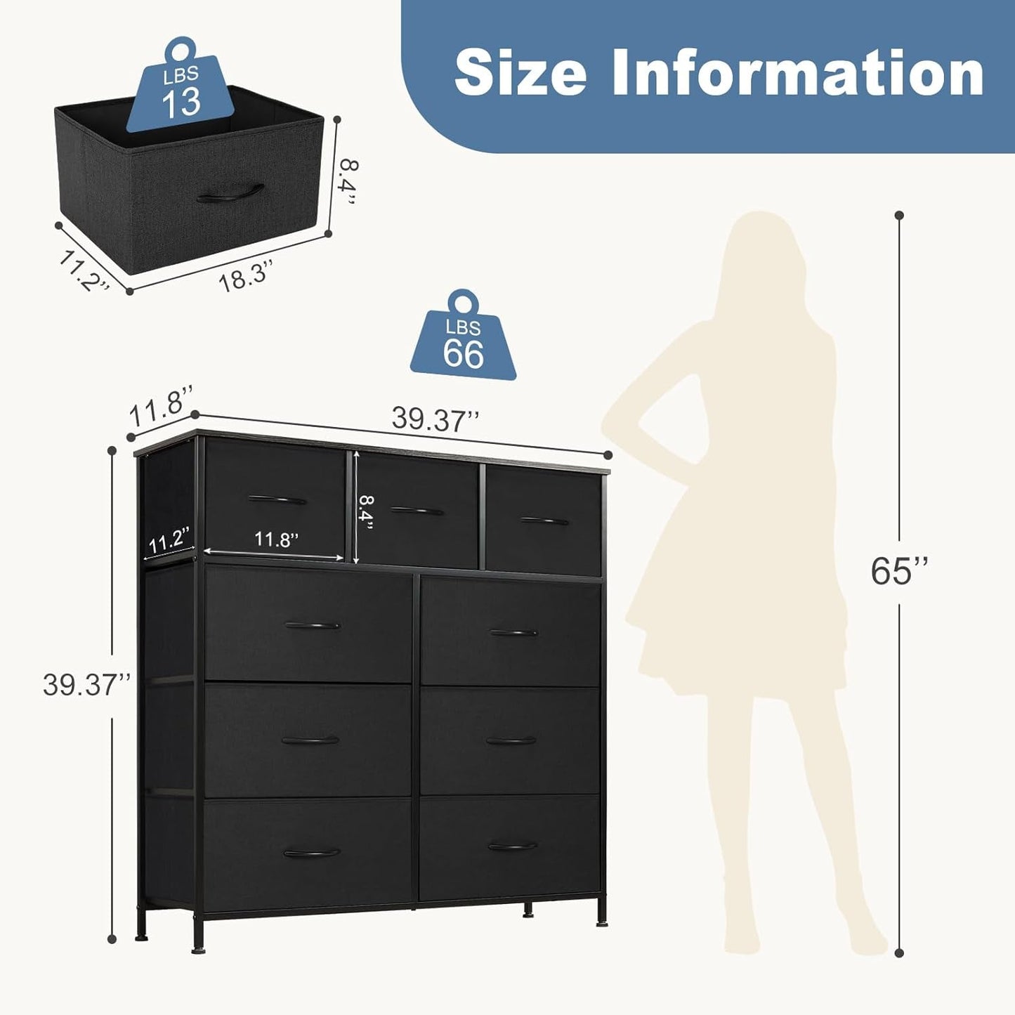 Dresser for Bedroom, Storage Organizer with 9 Drawers, Chest of