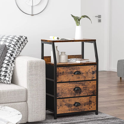 Nightstand with 3 Drawers and 2-Tier Shelf, Fabric Small Dresser