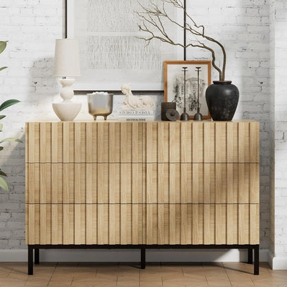 Natural Wood Dresser for Bedroom,Mid Century Modern Dresser,Fluted 6