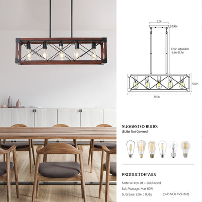 5-Light Retro Farmhouse Chandelier For Kitchen, Living room, Dining