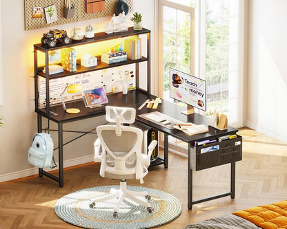 L Shaped Desk Gaming Desk with LED Light & Power Outlet, 53 Inch