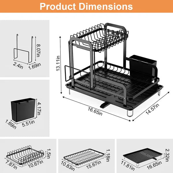 2-Tier Dish Drying Rack For Kitchen Counter Space Saving Rustproof